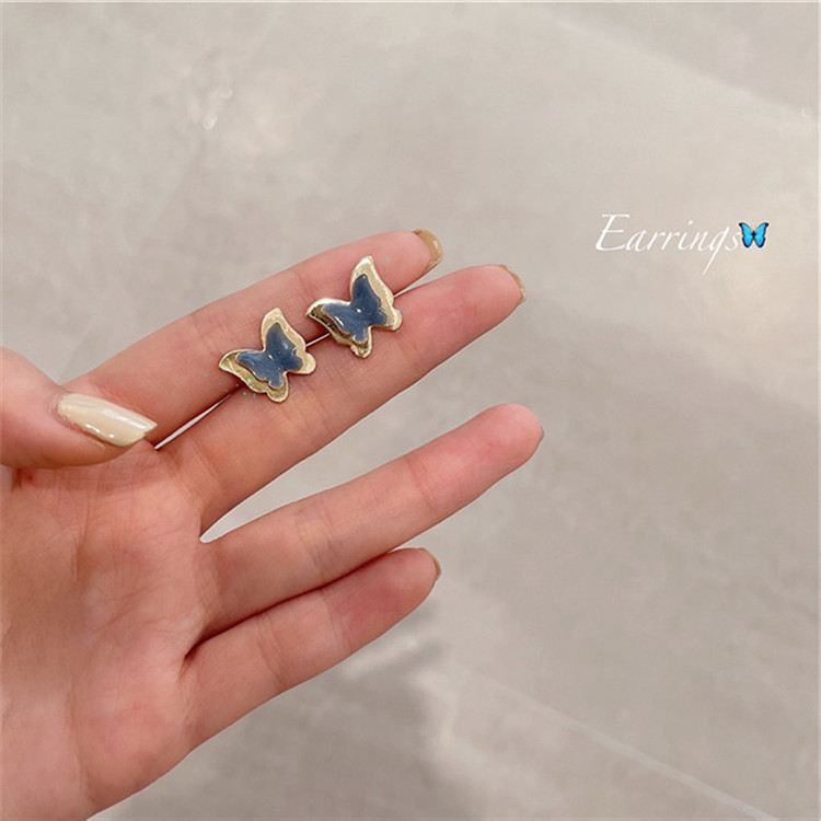 double-deck butterfly Ear Studs S925 Silver needle 2022 new pattern Ear clip A small minority Sense of design Simplicity Versatile Jewelry wholesale