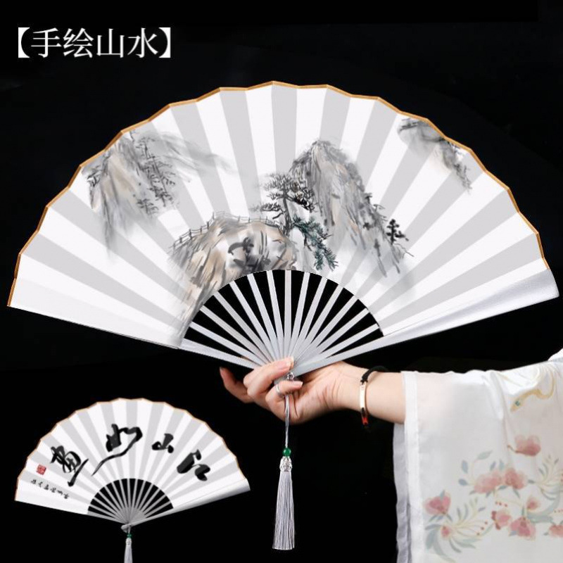 *%防身武器扇子功夫折扇钛合金全纯金属铁男款十寸折叠机械感太极|undefined