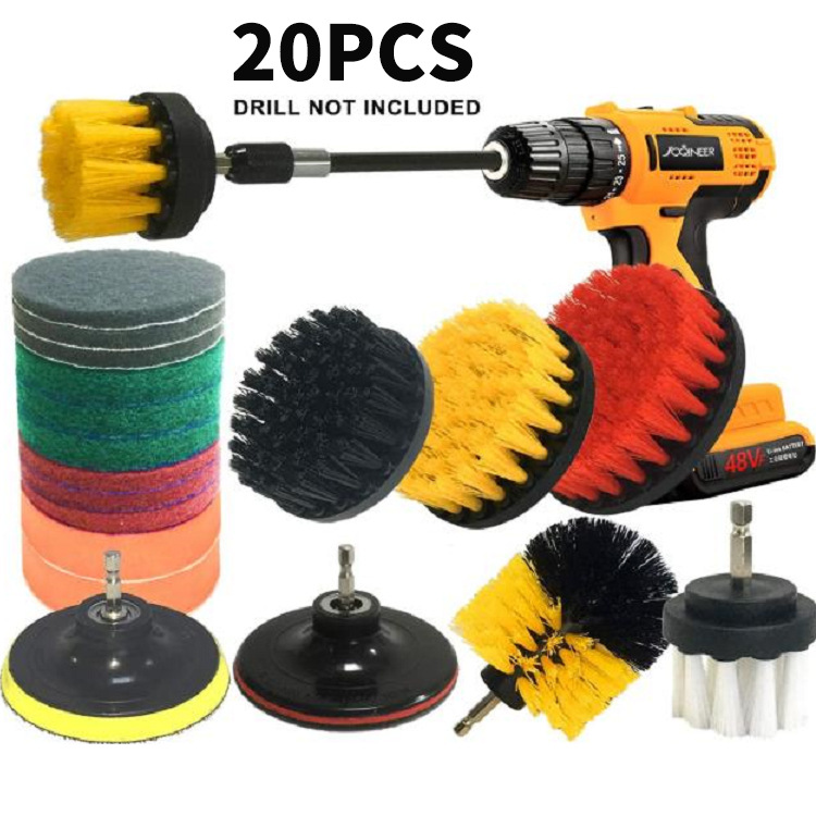 跨境爆款电钻刷电动清洁刷20件套百洁垫地板墙面清洁刷电钻刷套装