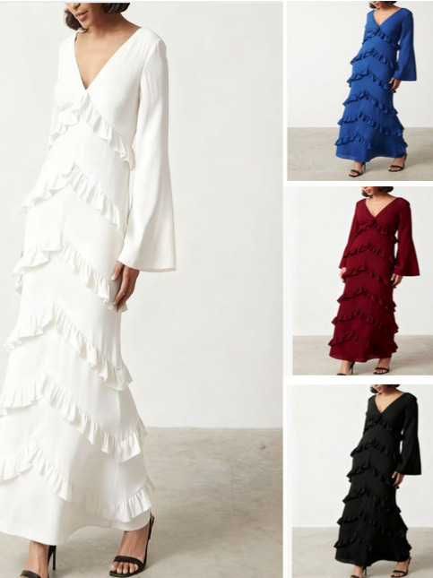 2025 automne commerce extérieur transfrontalier européen et américain Amazon automne et hiver robe à col en V en maille mince à manches longues pour femmes