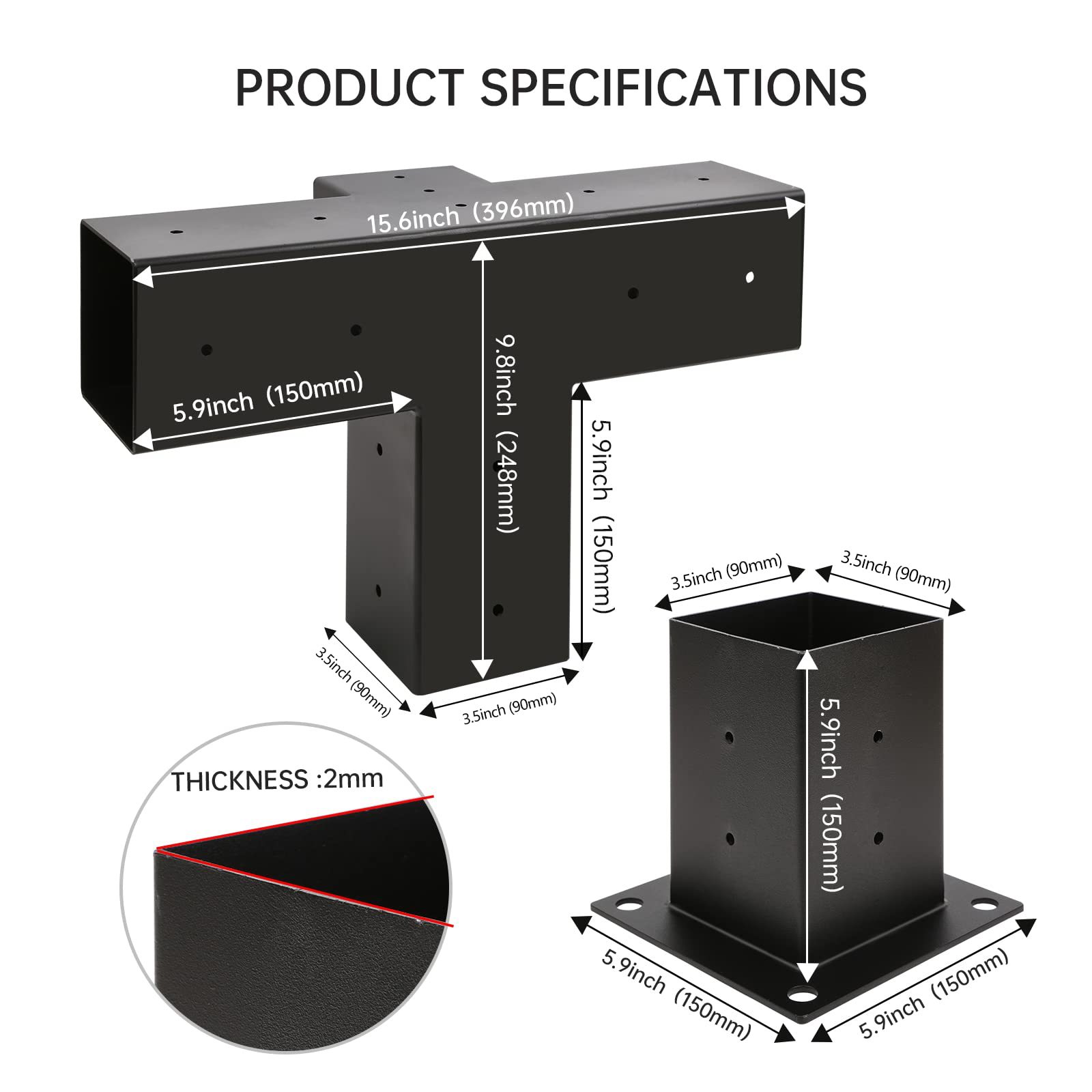 Soporte de Pérgola con Recubrimiento de Polvo Negro, Base de Columna, Kit de Soporte de Acero para Pérgola, Directo de Fábrica, Adorno al por Mayor