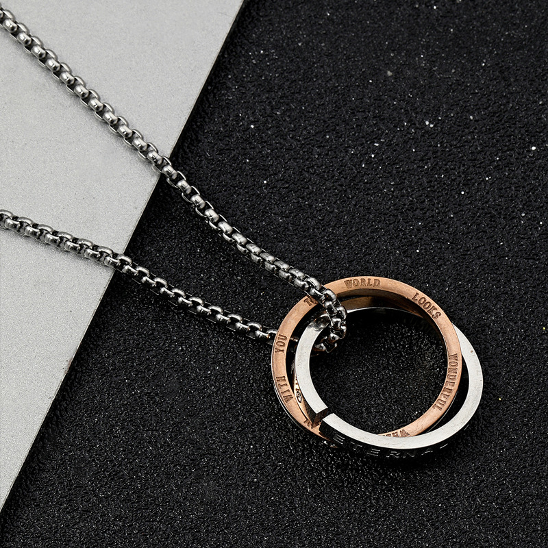 Interlocking Ring Pendant Necklace Stainless Steel Hip-hop Style_voghion.com