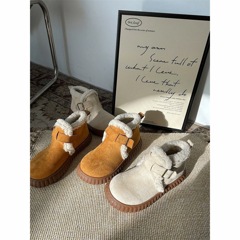 Jin Mi Корейская версия теплых зимних сапог в стиле ретро на флисовой подкладке, Женские Новые осенне-зимние Нескользящие Короткие хлопковые ботинки, Северо-восточные хлопковые сапоги