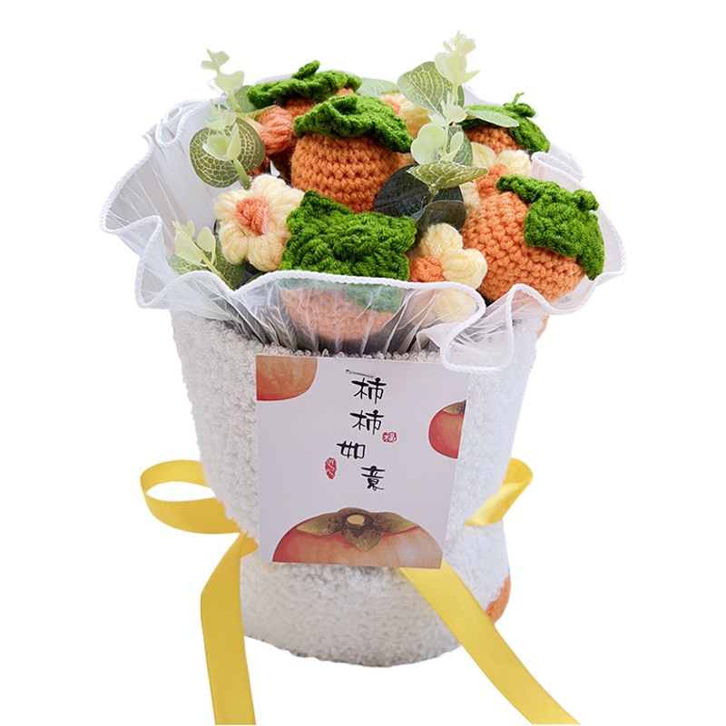Regalo del día de la madre Ramo de fruta de fresa de lana tejida a mano Regalo de cumpleaños para niñas Flor de graduación de girasol