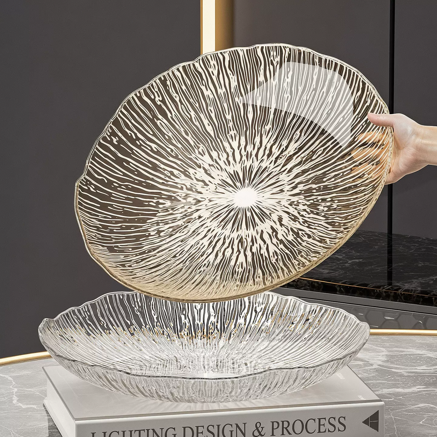 圆形透明水果盘轻奢家用客厅高颜值水果盘干果糖果零食摆放花盘子