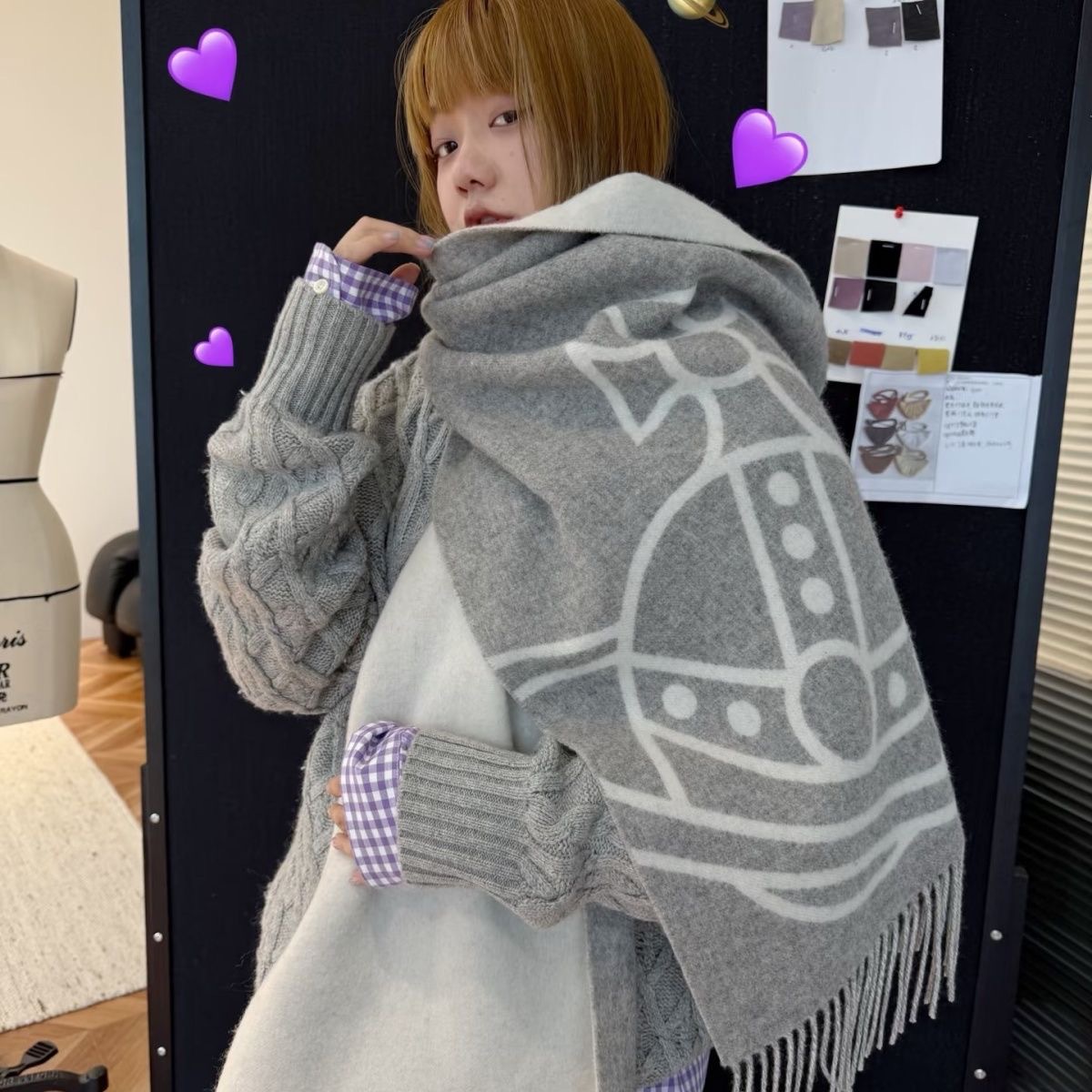 【对柜品质】高品质西太后土星仿羊绒流苏披肩围脖氛围感冬季男女