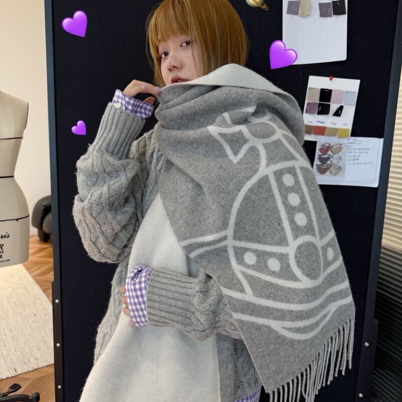 [Quality of the Cabinet] High-Quality Empress Saturn Imitation Cashmere Tassel Shawl Scarf with Atmospheric Winter Feel for Men and Women