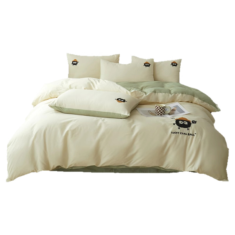 2025 nueva cama de algodón de dibujos animados de cuatro piezas funda de edredón de algodón sábana dormitorio juego de cama de tres piezas