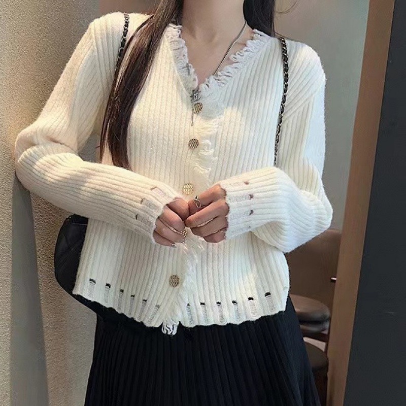 韓国の新しいスタイルのVネックタッセル活力ガール2025春と秋の優しいニットカーディガン女性用多用途セーター|undefined