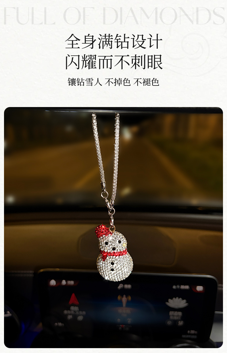Creative Rhinestone-Encrusted Santa Claus Car Rearview Mirror Pendant, Clay Rhinestone Christmas Series Car Hanging Ornament