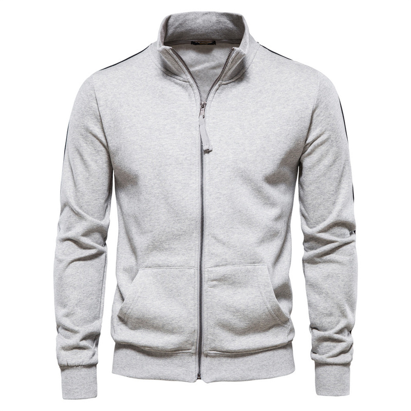 2024 autumn and winter new men's stand collar zipper long sleeve sweater cross-border all-match men's sports contrast casual cardigan