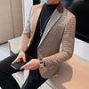 commute Versatile leisure time man 's suit coat England business affairs Single breasted personality Collar A button houndstooth suit