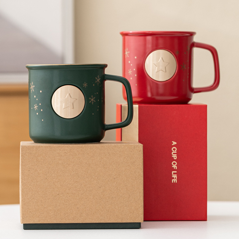 Navidad regalo de bronce de metal taza de cerámica regalos de negocios al por mayor grabado impresión LOGO