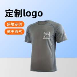 跨境夏季可客制logo图片男士速干运动短袖袖口反光标T恤健身日常