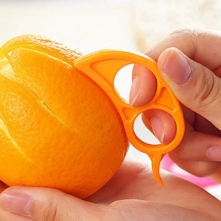 Fruit peeler mouse‑shaped handheld citrus peeler, dual‑blade plastic, compact orange