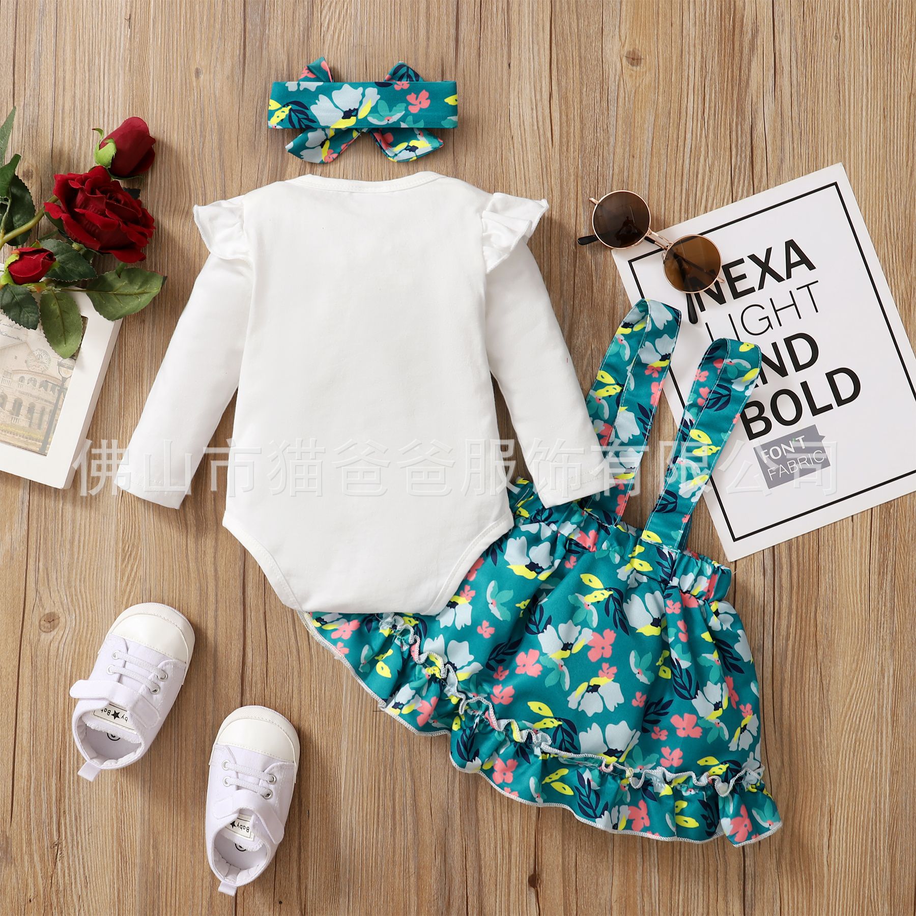 INS Amazon niñas Daddy's Little Girls floral liguero falda de tres piezas conjunto