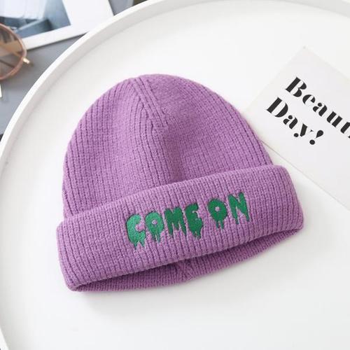 Japanese Trend Letter Embroidered Woolen Cap for Women Autumn and Winter Warm Ear Protection Versatile Blue Knitted Hat Cold Hat for Men