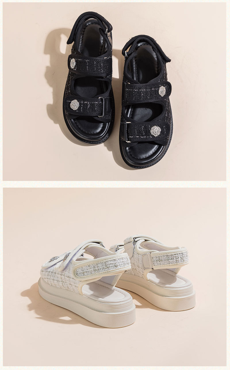 Women's Thick Soled Velcro Sandals Summer Fashion Casual Shoes Style Roman Sandals White Black Khaki_vogvips.com
