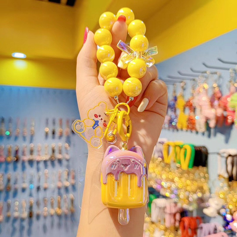 Galvanoplastia de dibujos animados gelatina helado llavero colgante pareja femenina llavero bolsa colgante lindo adorno exquisito de dibujos animados
