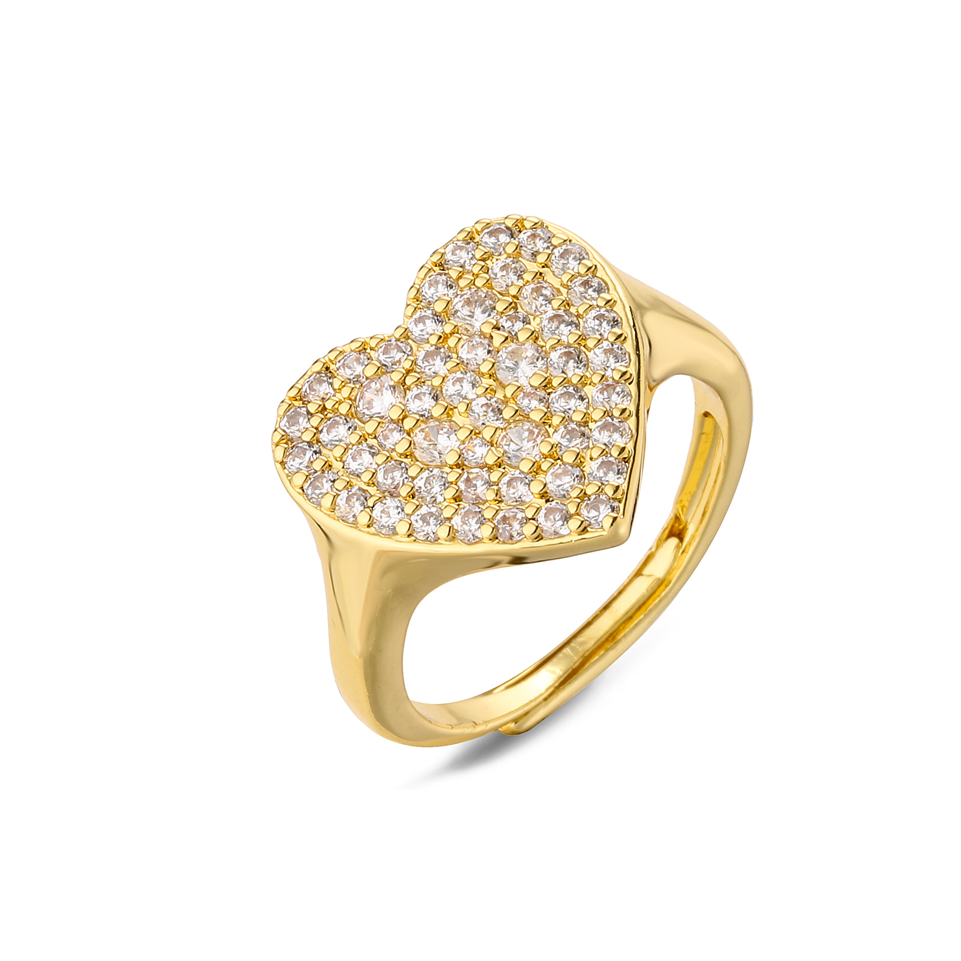 Fashion Heart Shape Copper Inlaid Zircon Open Ring 1 Piece