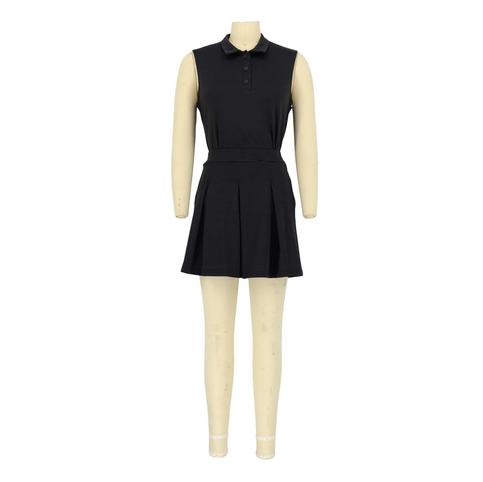Women Clothing Short Skirt Two Piece Sleeveless Vest Suit Summer Polo Shirt
