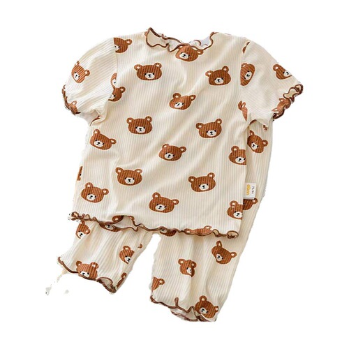 Ice Silk  Summer New Women's and Children's Outerwear Short-Sleeve Floral Set Baby Summer Outfit Two-Piece Han Style Pajamas
