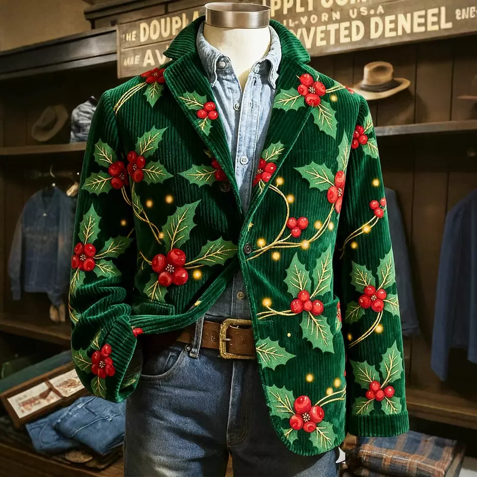 2025秋冬新款男装3D印花复古时尚潮流西装领外套西装上衣