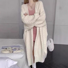 秋冬の女性向けの対外貿易多用途ニットカーディガン、新しいスタイル、レイジースタイル、ゆったり、スリム、膝上、ロングセータージャケット