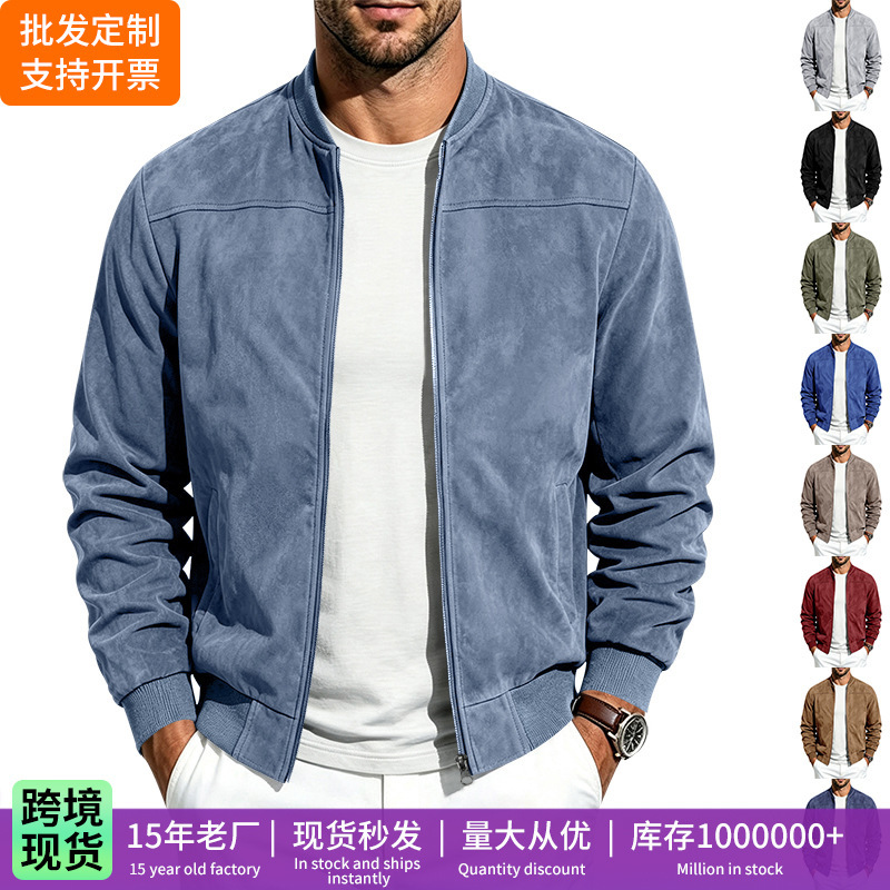 Cross-Border Men's Autumn and Winter Casual Plus-Size Bomber Jacket Amazon Suede Zipper Stand Collar Long-Sleeve Jacket Cross-Border Men's Autumn and Winter Casual Plus-Size Bomber Jacket Amazon Suede Zipper Stand Collar Long-Sleeve Jacket