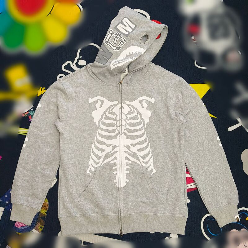 Cross-Border Wholesale Trendy Brand Shark Mouth Skeleton Ape Head Camouflage Double-Hooded Leopard Print Sweatshirt Classic Unisex Spring and Autumn Style