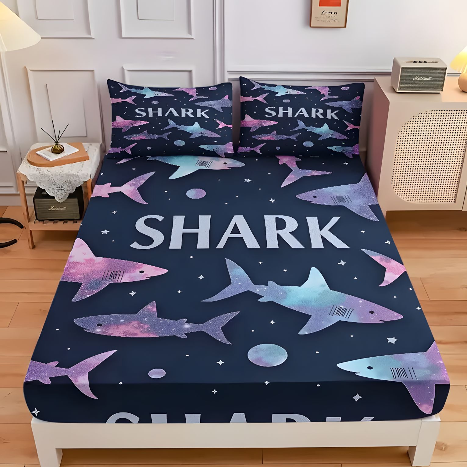 TEMU / JIT transfronterizo tiburón marino suave tema de impresión digital de alta definición cama de cama cama de cama de cama