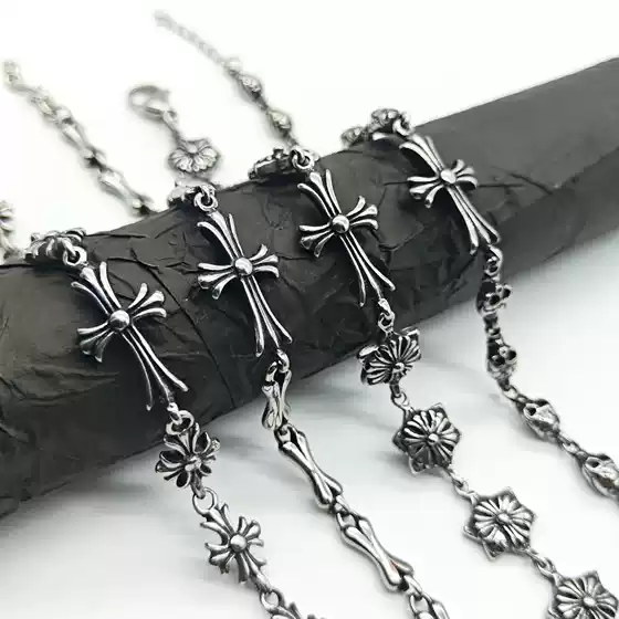 Kroos Personalized Cross Flower Splicing Versatile Couple Retro Steel Ins Fashion Men's Trendy Bracelet Wholesale