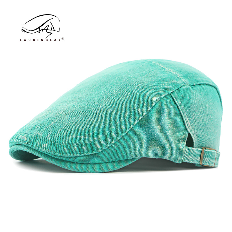 Sombrero de lengua de pato de mezclilla lavado, modelo de conductor masculino, boina retro británica de algodón, placa de luz, sombrero de entrada delantera para mujer