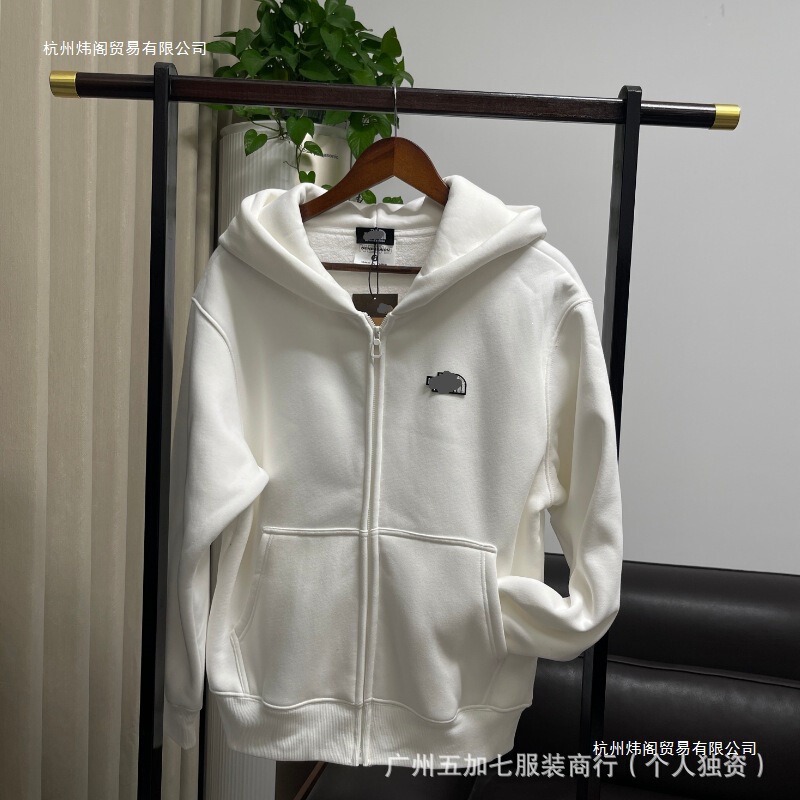 Cross-Border Factory Direct Sales North Face Style Fleece-Lined Thickened Unisex Hooded Zip-Up 500g Winter Men's Sweatshirt