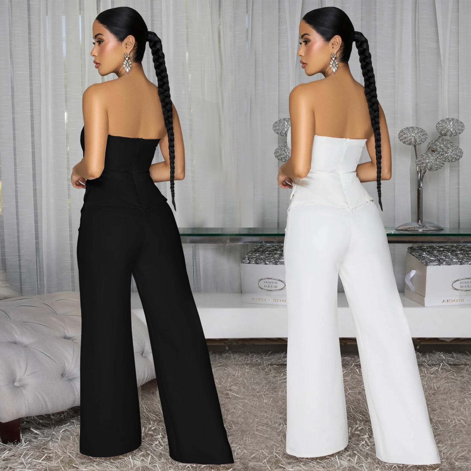 C7628 Aliexpress transfronterizo Amazon Europa y América moda de mujer sexy un pecho de espaldas casuales pantalonés de piernas