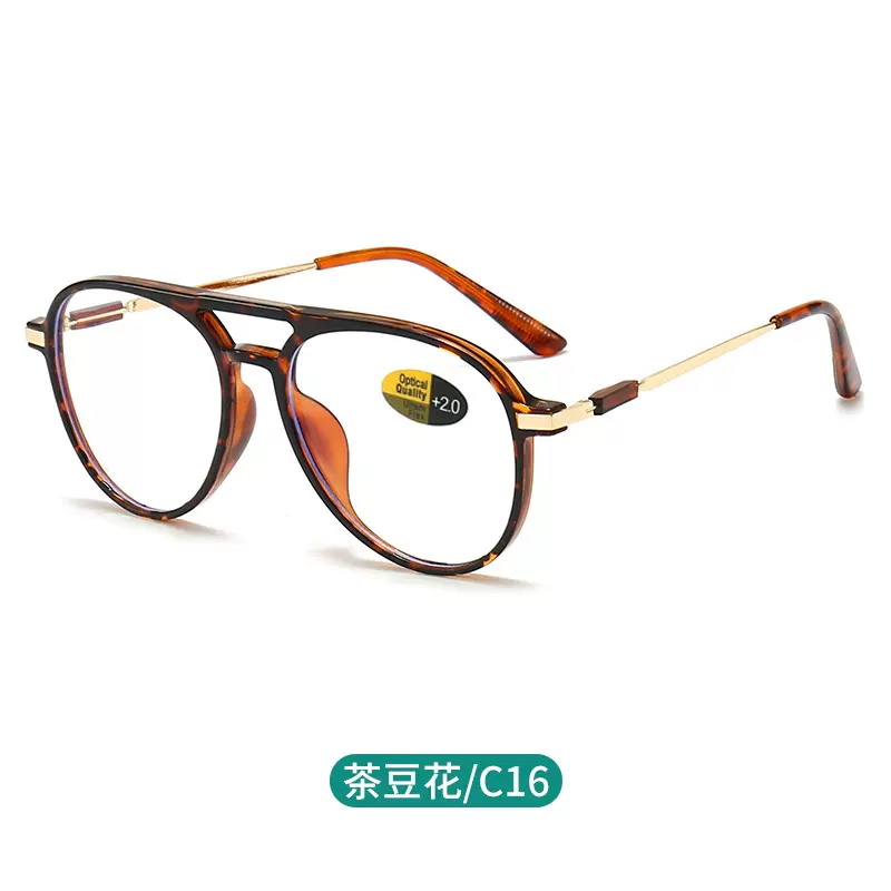 2412新款双梁防蓝光老花镜男女高清蛤蟆镜框中老年人老花眼镜批发