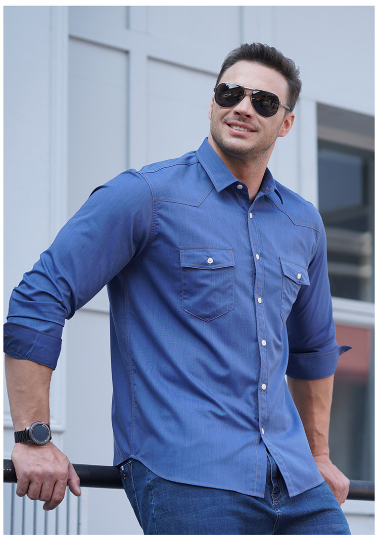 Men's Long Sleeve Denim Shirt Plus Size Casual Oversized Jacket_voghion.com