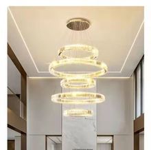 轻奢复式楼别墅楼梯吊线灯KTV酒吧大堂吊线灯线割多环水晶吊线灯