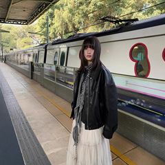 2025春秋新款美式复古黑色pu皮衣外套女高级感夹克小个子爆款上衣