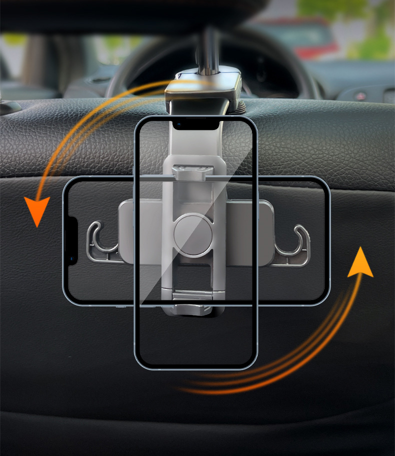 Car Rear Seat Mobile Phone Bracket Car Rear Pillow Mobile Phone Rack Buckle Type 360 ° Rotating Telescopic Multifunctional Bracket