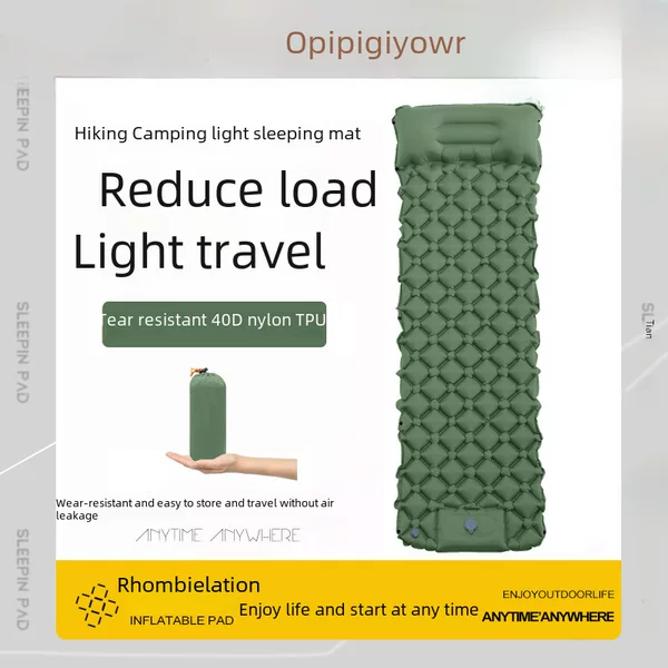 in stock Outdoor Single Person Inflatable Mat TPU Ultra Light Portable Camping Sleeping Mat Damp-proof Mat Foot Press Mattress Cross Border