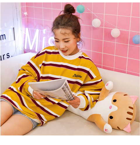 Long Cat-Shaped Plush Pillow Toy, Cross-Border Bestseller, 50-130cm Lying Cat Doll