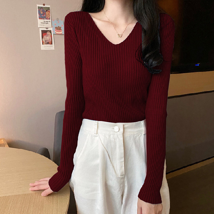 毛衣女2025秋冬新款百搭修身v领打底针织衫洋气内搭长袖紧身上衣|undefined