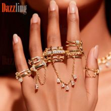 欧美新款流苏水滴锆石戒指时尚个性女士镶钻叠戴指环饰品批发现货