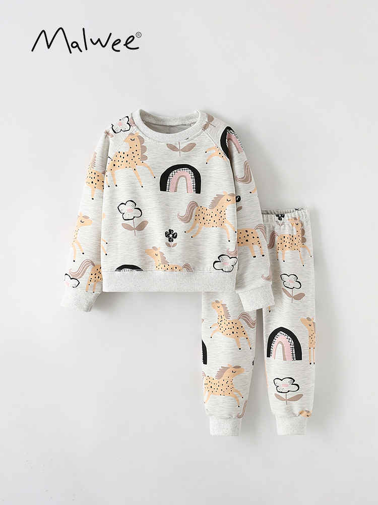 Malwee Kids Set Otoño nuevo estilo europeo y americano de niños pequeños y medianos cuello redondo mangas largas pantalones de cintura elástica ropa casual para niños