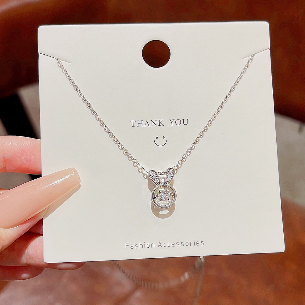 Copper Pendant Material Wholesale Jewelry Cute Rabbit Titanium Steel Inlaid Zircon Pendant Necklace