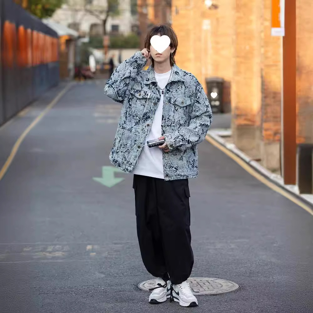 (2개) 데님 코트 남자의 봄 새로운 패션 패션 브랜드 옷깃 재킷 그물 인기있는 잘 생긴 캐주얼 탑