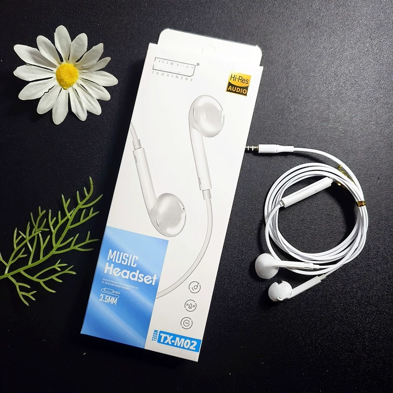 Ear -in -ear flat -ear flat mouth 3.5 round hole music headset wire control with microphone headset