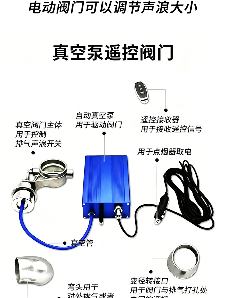 Stainless Steel Remote Control Car Pneumatic Exhaust Valve Electric Variable Sound Modification Valve Sound Exhaust Pipe Cross-Border