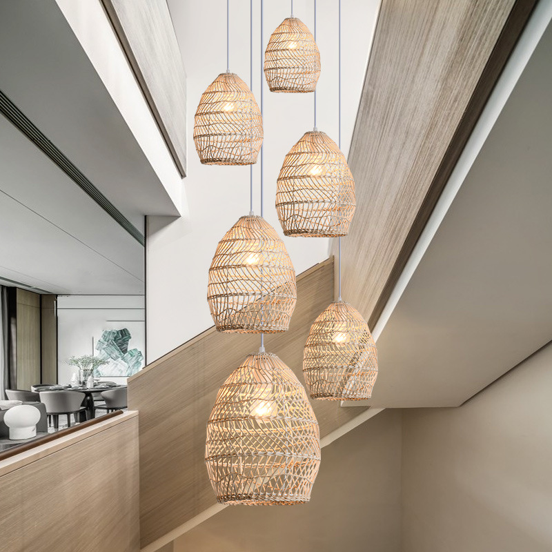 Araña de ratán japonés Zen sala de té tienda de ropa nuevo restaurante chino restaurante de olla caliente B & B Balcón de ratán lámpara de cuerda de cáñamo